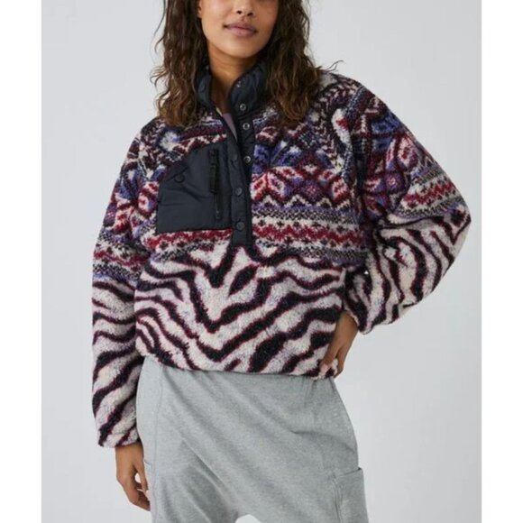 FP MOVEMENT Rocky Ridge Pullover Fleece Jacket / Purple Zebra Combo Size XS